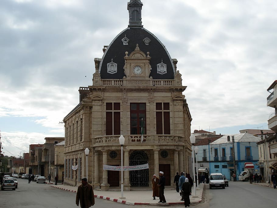 Overview of Souk Ahras Theatre, algeria, clouds, corner, public domain, HD wallpaper