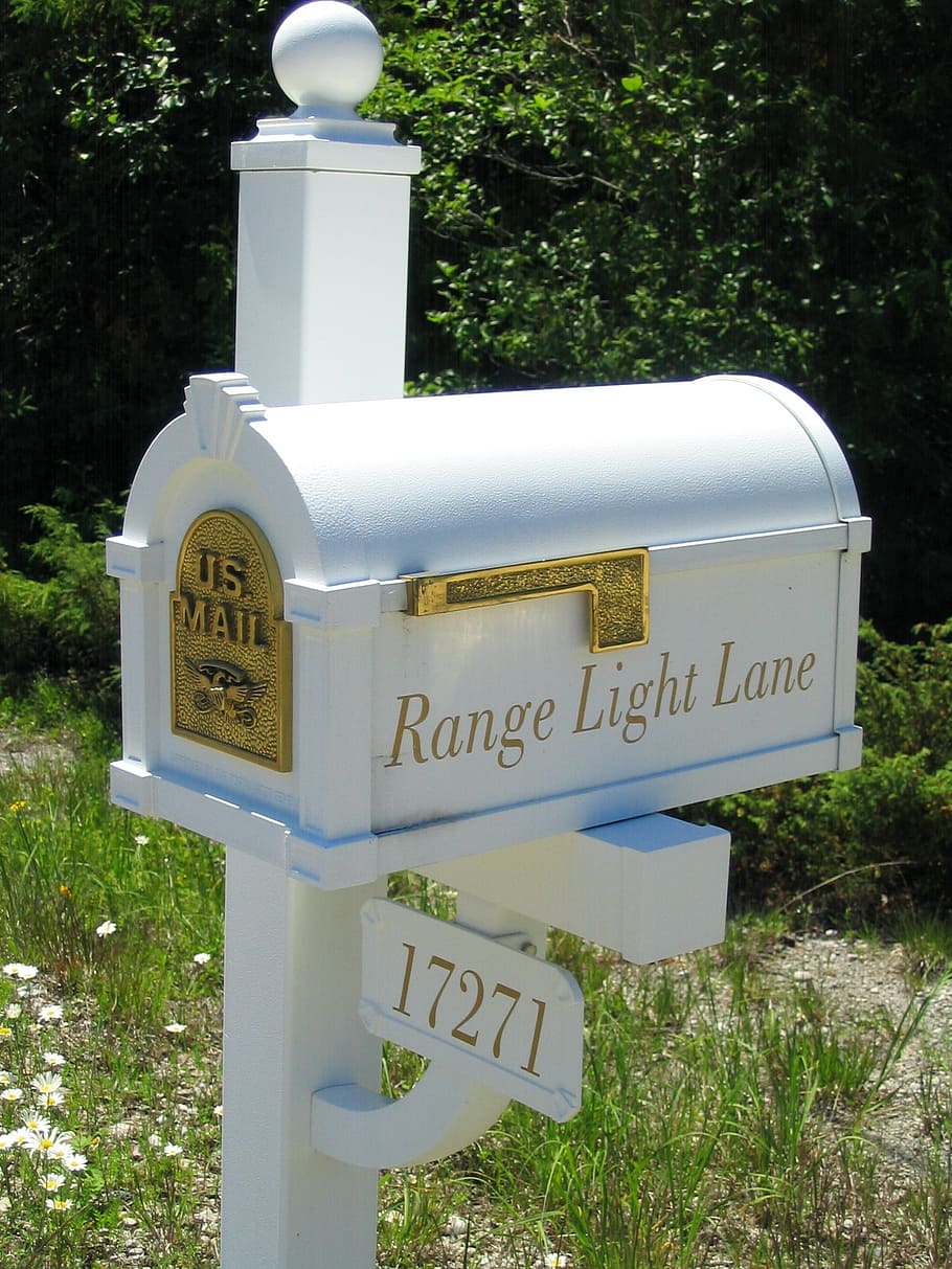 white wooden mail near grass, mailbox, post, letter, us mail