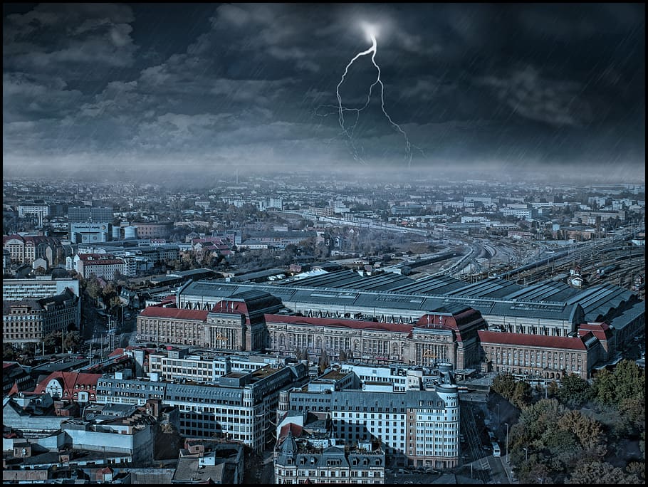 city, panorama, vision, roofs, distant view, railway station HD wallpaper