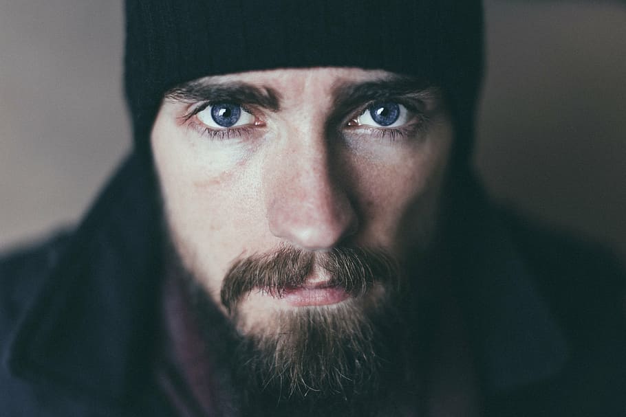 man wearing black beanie, beard, mustache, person, portrait HD wallpaper