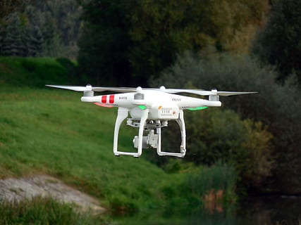 white DJI phantom quadcopter, quadrocopter, propeller, model HD wallpaper