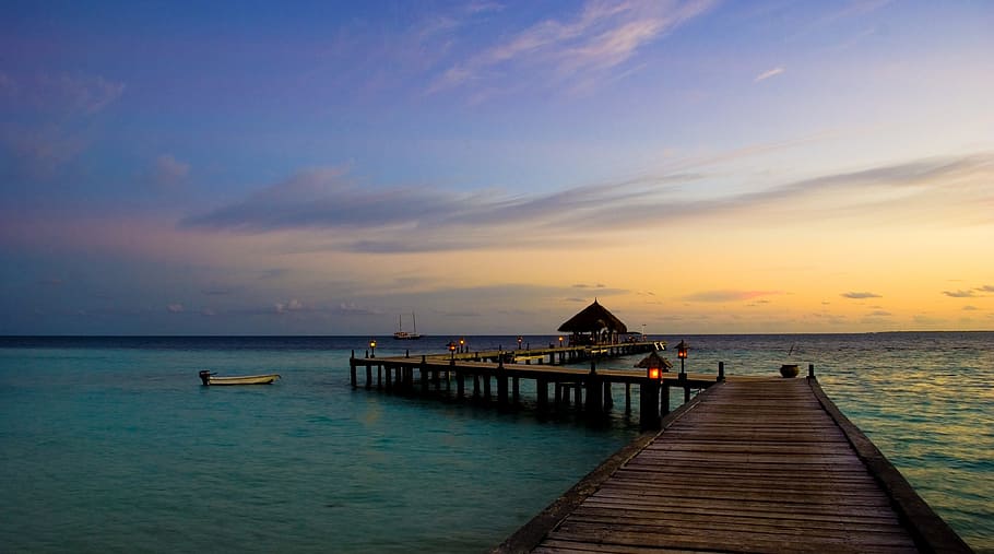 photo of brown wooden dock, jetty, pier, water, summer, sea HD wallpaper
