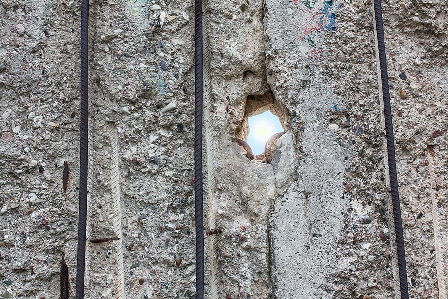 concrete wall with hole, berlin, by looking, dom, fragment HD wallpaper