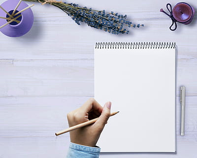 person holding pencil in front on sketching paper, writer, type HD wallpaper
