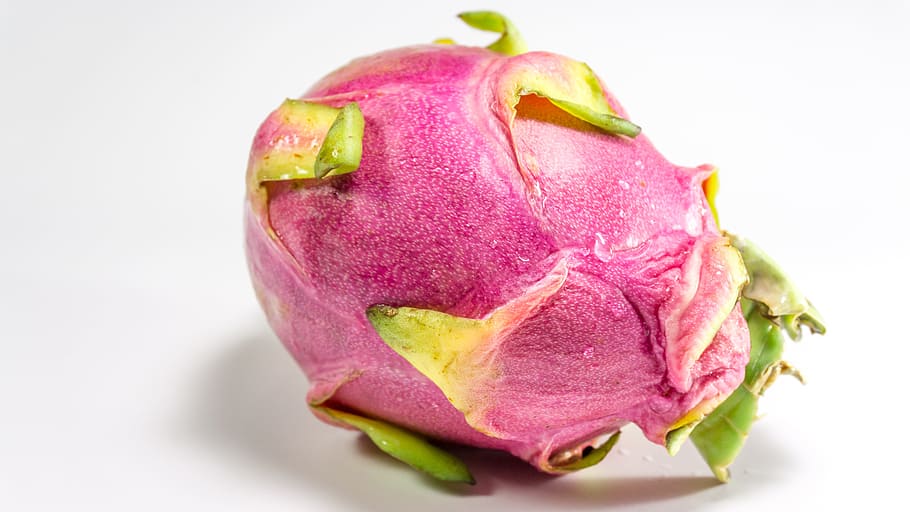 pink and green dragon fruit on white surface, Isolated, background, HD wallpaper