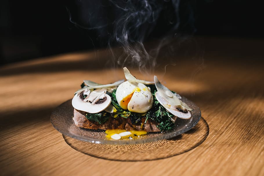 grilled meat topped with parsley, mushroom, and egg, food, sushi HD wallpaper