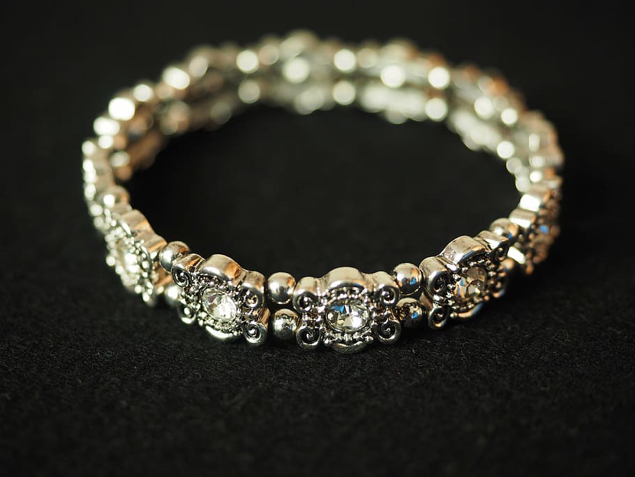 silver-colored jewelry, bracelet, bangle, jewellery, diamonds, HD wallpaper