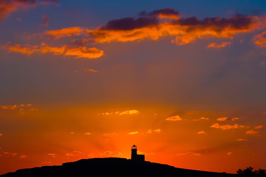 photography of lighthouse during golden hour, beachy head, sunset HD wallpaper