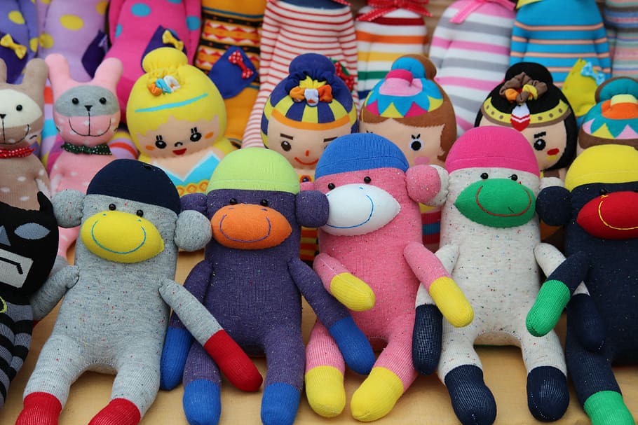 Doll, Jeonju, Monkey, multi colored, toy, large group of objects HD wallpaper