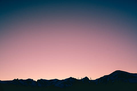 silhouette of mountain with pink sky, mountain during sunset HD wallpaper