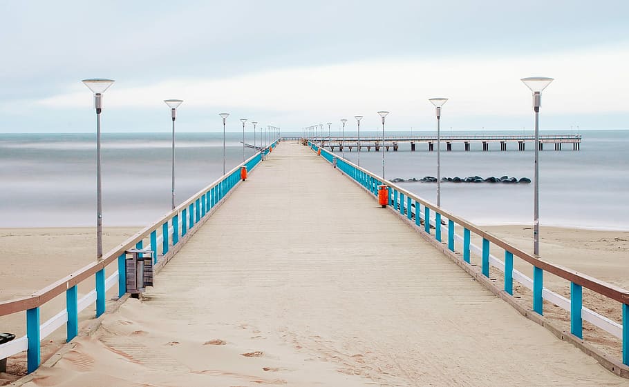 Pier, Beach, Sand, Shore, Ocean, Sea, water, railing, bridge - man made structure HD wallpaper