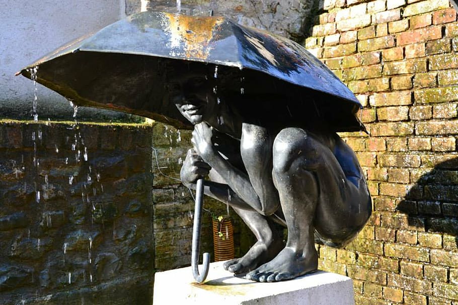 sculpture, bronze, rain, honfleur, representation, statue, art and craft HD wallpaper