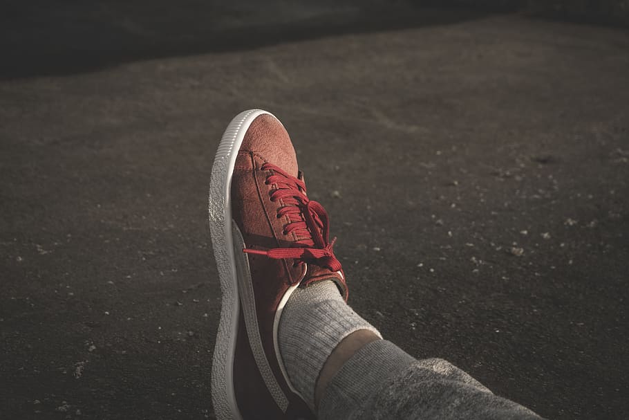 red, sneakers, shoe, socks, footwear, outdoor, low section HD wallpaper