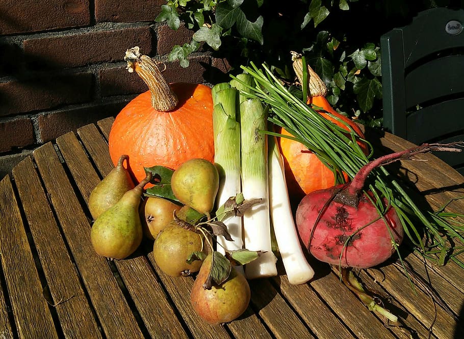 pumpkin, pears, leek, beet, kitchen garden, food, food and drink HD wallpaper