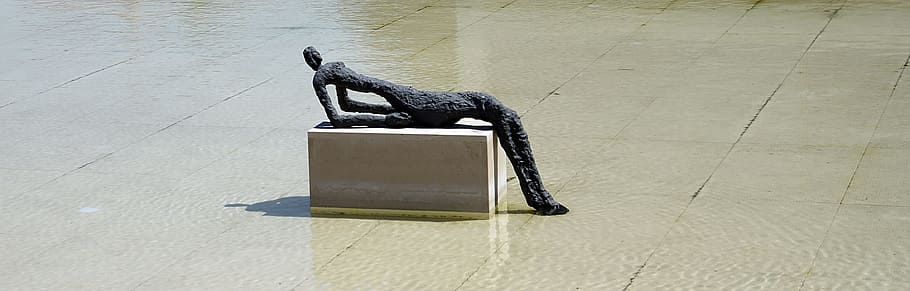 water, feature, bronze, figure, reclining, outdoor, design HD wallpaper