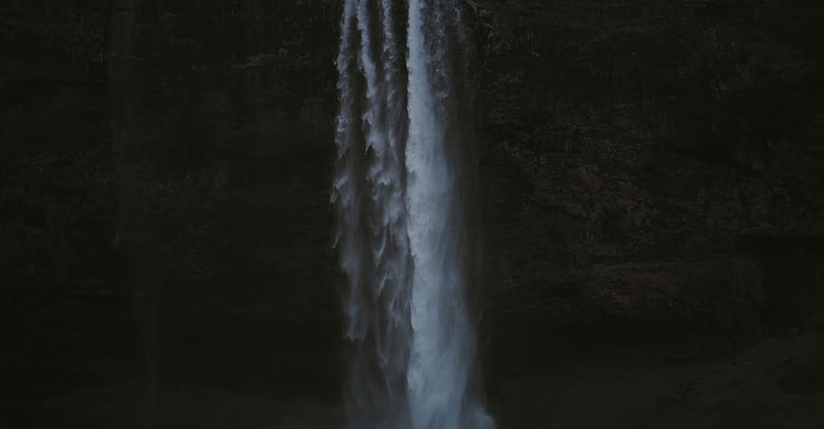 view of waterfalls during night, concrete hill with waterfall photo HD wallpaper