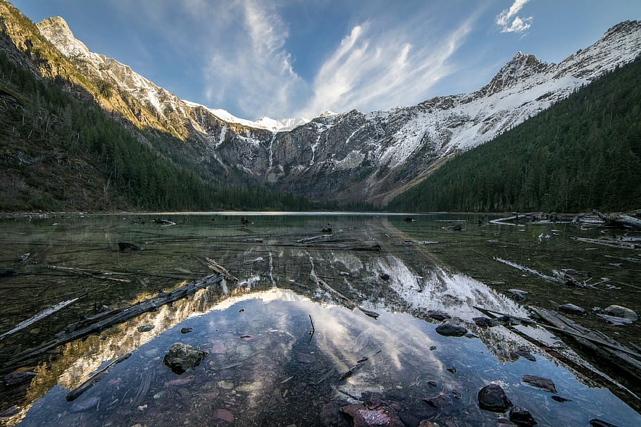 avalanche lake, landscape, reflection, scenic, mountains, skyline HD wallpaper
