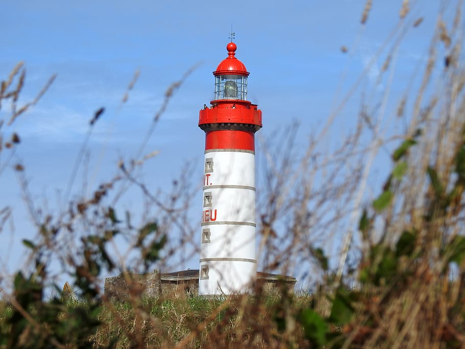 lighthouse, saint mathieu, britain, tower, red, built structure, HD wallpaper