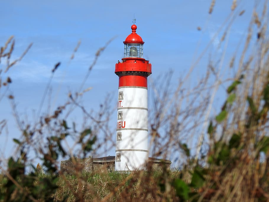 lighthouse, saint mathieu, britain, tower, red, built structure HD wallpaper