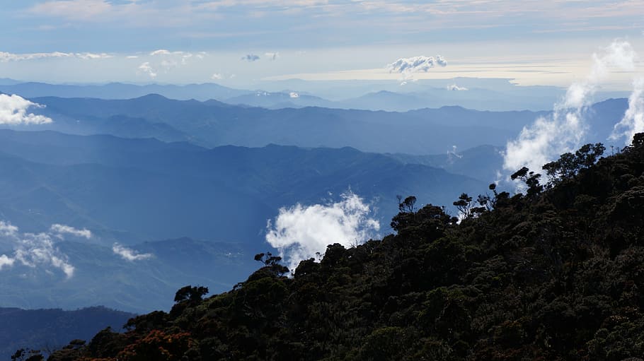 aerial view of mountain, kinabalu, borneo, height, sky, clouds HD wallpaper
