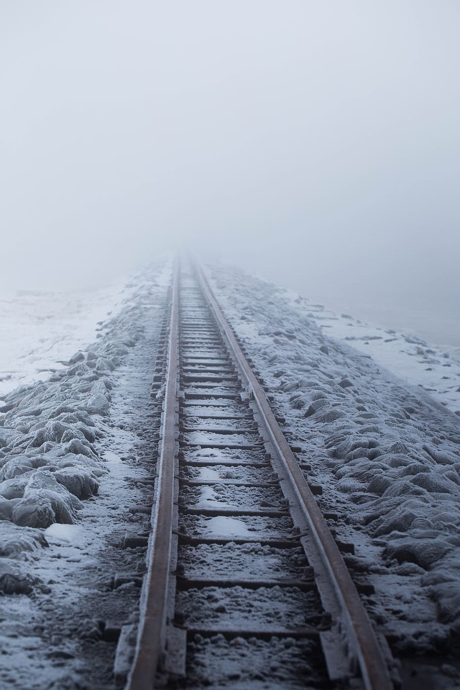 railway embankment, snow, gleise, winter, cold temperature, HD wallpaper