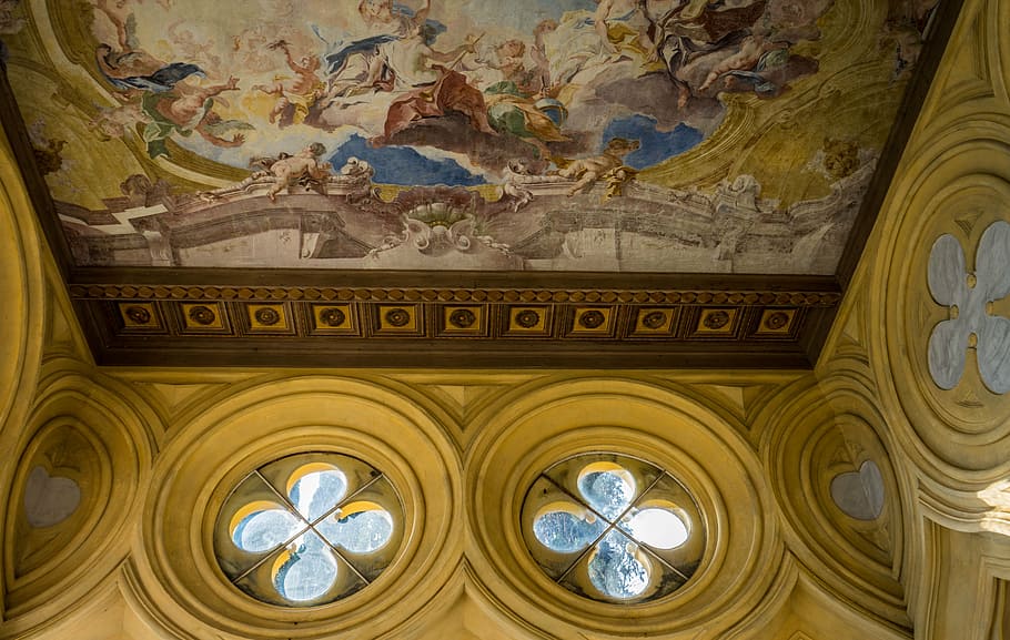 isola del garda, italy, ceiling, art, painted, architecture, HD wallpaper