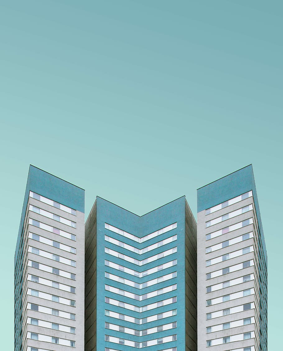 photography of structure, aerial photography of blue and gray buildings HD wallpaper