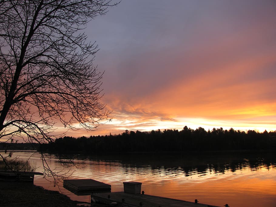 sunset, evening, sky, landscape, river, water, tree, beauty in nature HD wallpaper