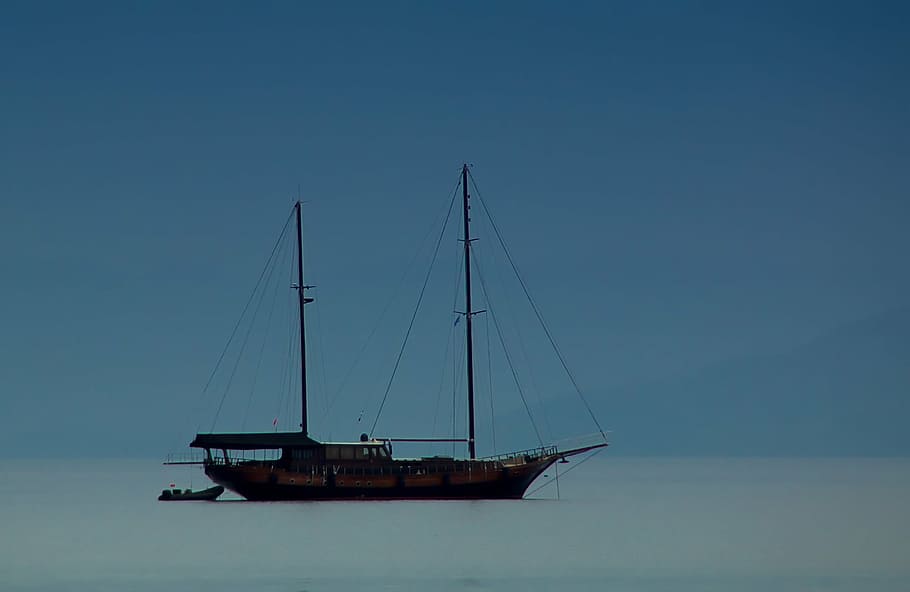ship, lake, water, boot, sailing ships, corfu, zweimaster, transportation HD wallpaper
