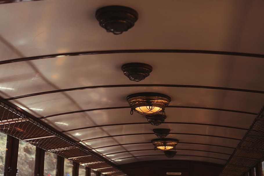 ceiling lights of bus, black, dome, train, windows, transport HD wallpaper