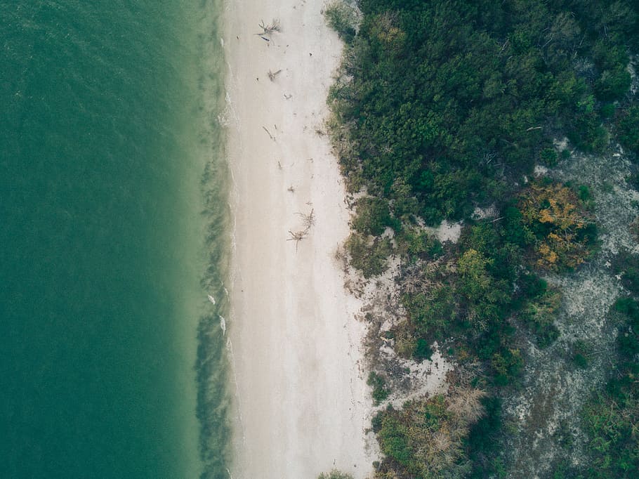 sea, landscape, nature, beach, aerial, daylight, drone, ocean HD wallpaper
