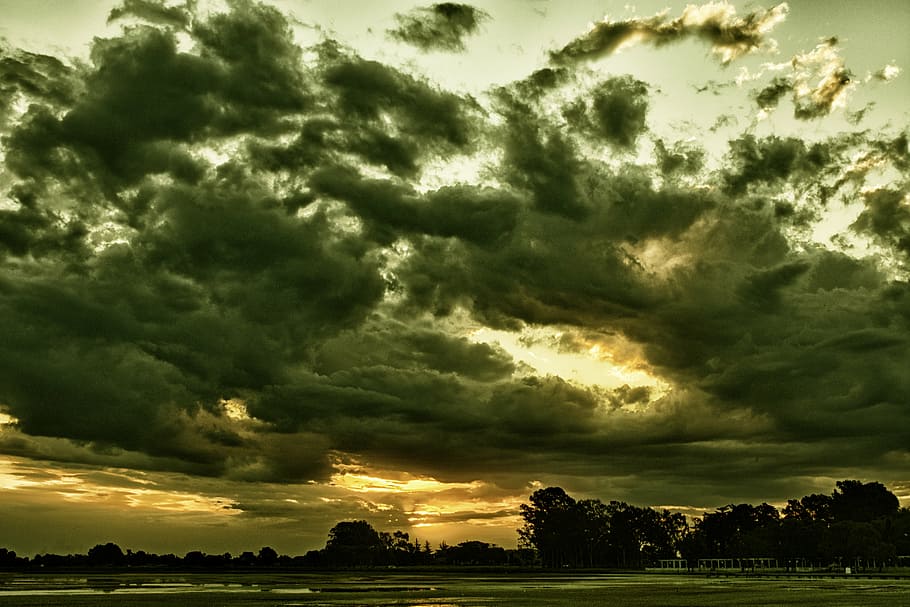 clouds, landscape, sunset, nature, cloud - Sky, outdoors, summer HD wallpaper
