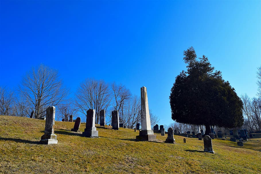 cemetery, daylight, blue sky, graveyard, religion, outdoors HD wallpaper