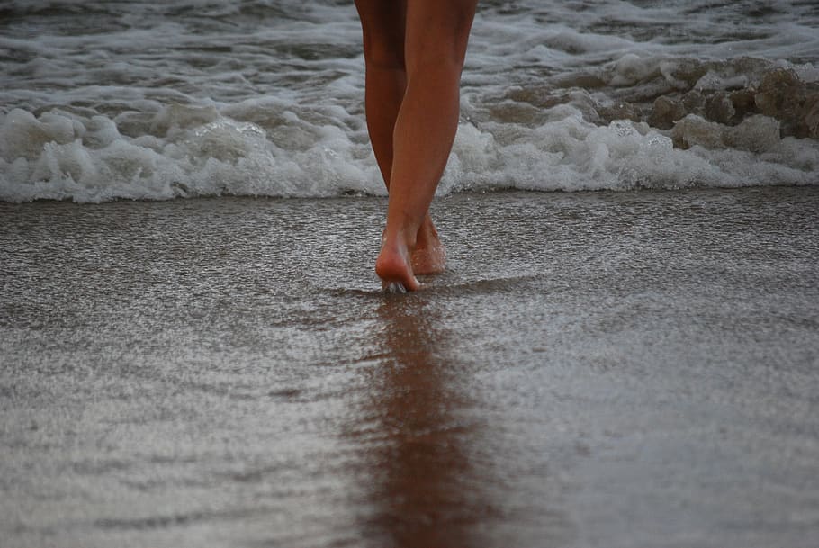 poland, balt, sea, beach, feet, sand, surf, low section, human leg, HD wallpaper