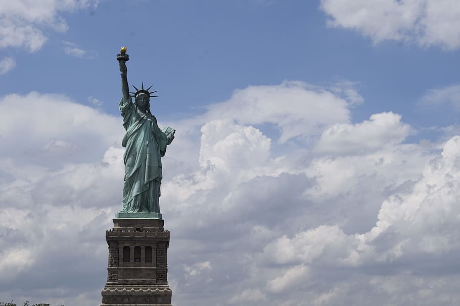 Statue of Liberty, architecture, art, blue sky, clouds, daylight HD wallpaper