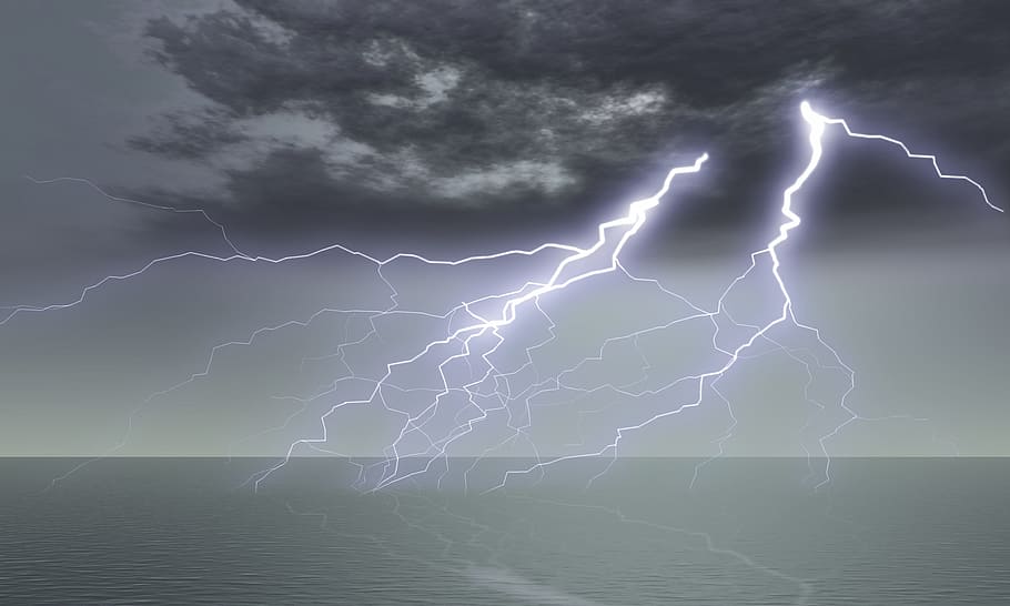 landscape, flash, lightning, sky, night, sea, storm, power in nature HD wallpaper