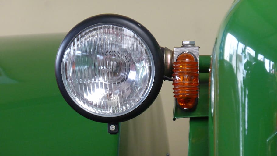 spotlight, blinker, tractor, green, restored, agriculture, green color HD wallpaper