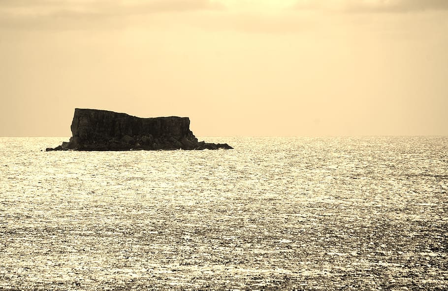rock, sea, sunset, sky, rock - object, water, solid, tranquility HD wallpaper