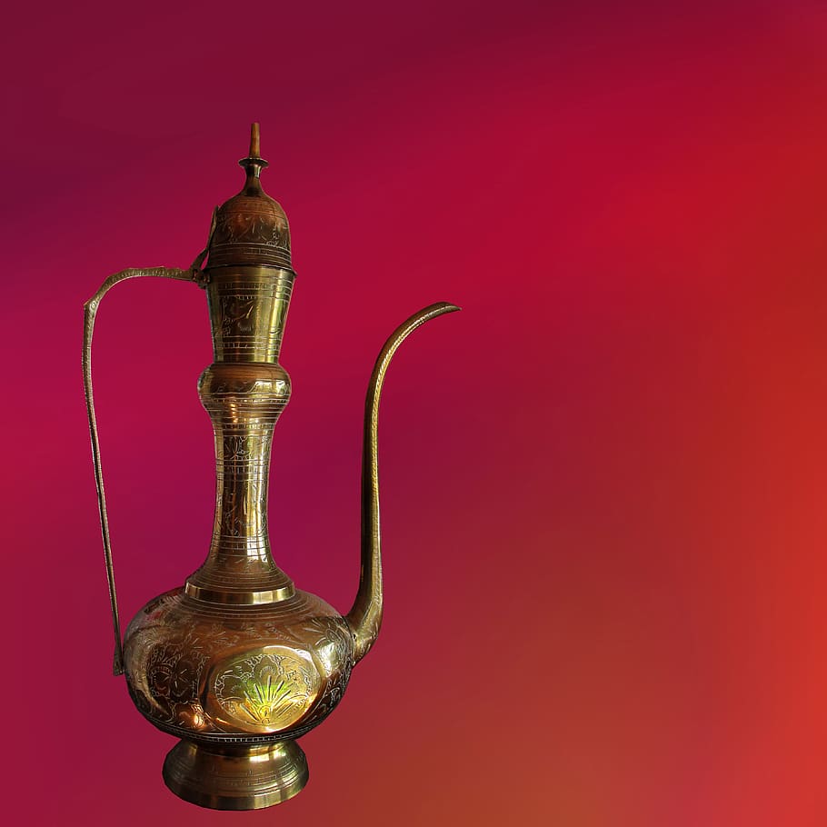 teapot, lamp, brassware, studio shot, metal, no people, copy space HD wallpaper