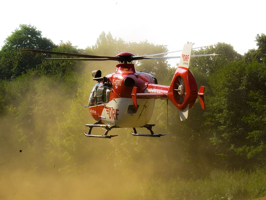 helicopter, fly, rescue, rotor, take off, dust, emergency, plant HD wallpaper