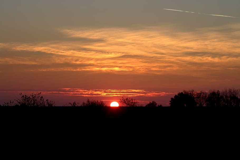 sunset, sky, cloud, in the evening, nature, dusk, silhouette HD wallpaper