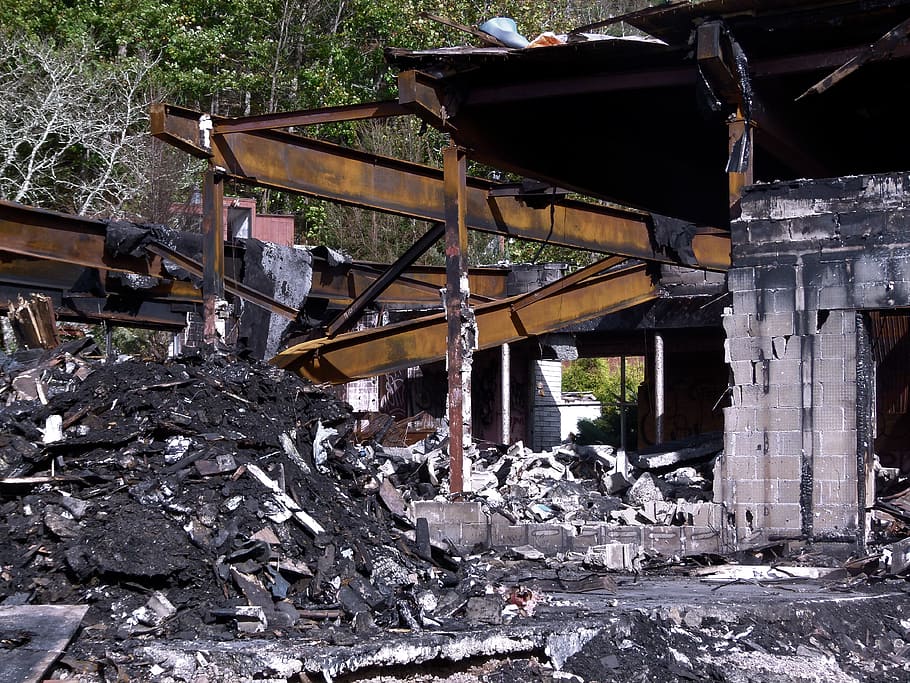 demolition, burned, rusty, scrap, metal, abandoned, built structure HD wallpaper