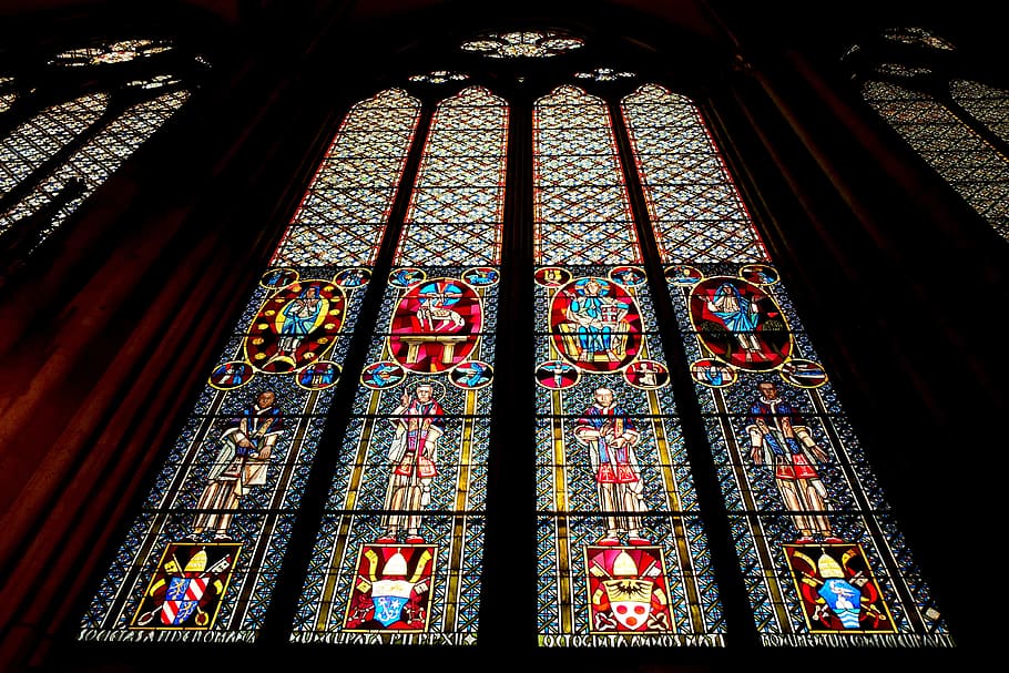 Low Angle View of Stained Glass Window, arched window, architecture HD wallpaper