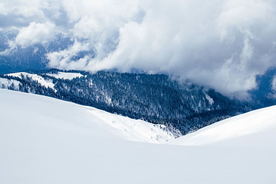 landscape photography of snow covered hill, landscape photography of snow mountain HD wallpaper