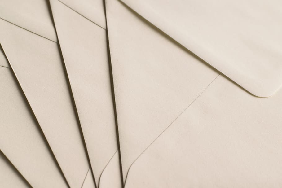 four white envelopes, letters, paper, stationery shop, send, letter traffic, HD wallpaper