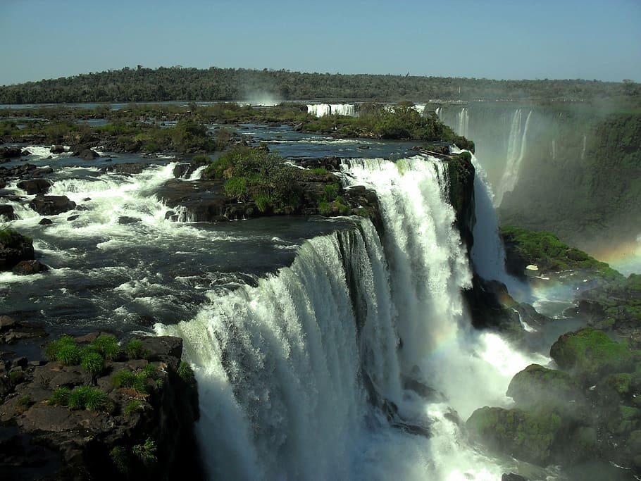 aerial photography of waterfall, foz do iguaçu, cataracts, brazil, HD wallpaper