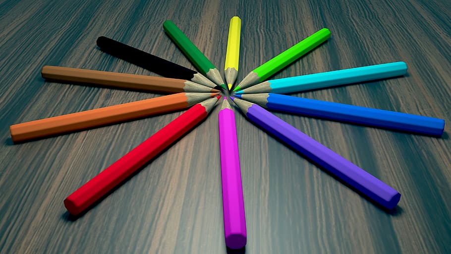 pencils, table, 3d, multi colored, indoors, variation, choice HD wallpaper