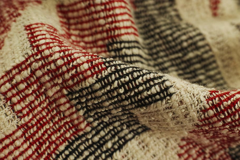 white, black, and red knit textile, Fabric, Macro, Detail, Pattern HD wallpaper