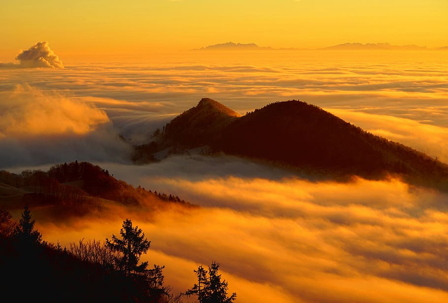 fog over mountain, clouds, sea of fog, landscape, homberg, selva marine, HD wallpaper