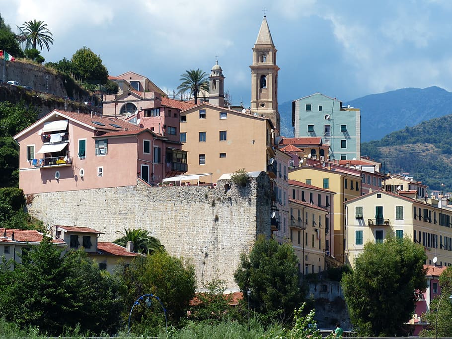 assorted-color houses at daytime, Ventimiglia, Old Town, Roofs, HD wallpaper